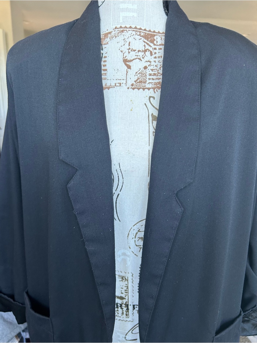 80’s Vintage Black Basic Blazer Jacket with Shoulder Pads size Large - Picture 3 of 12